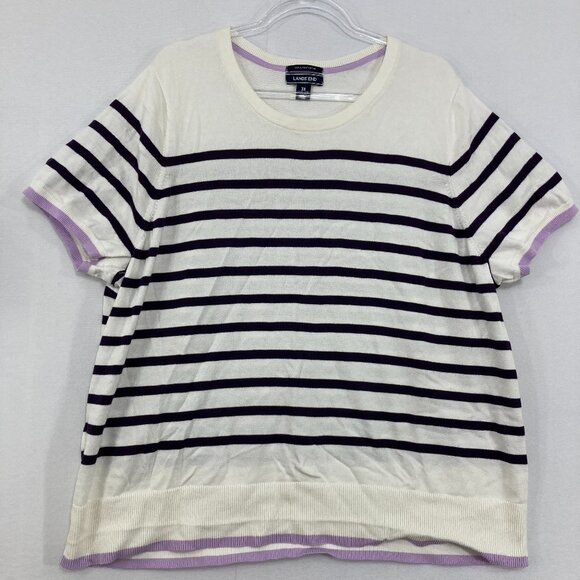 Lands' End size 3X Supima Cotton Striped Short Sleeve Light Knit Comfy Sweater - Picture 1 of 9